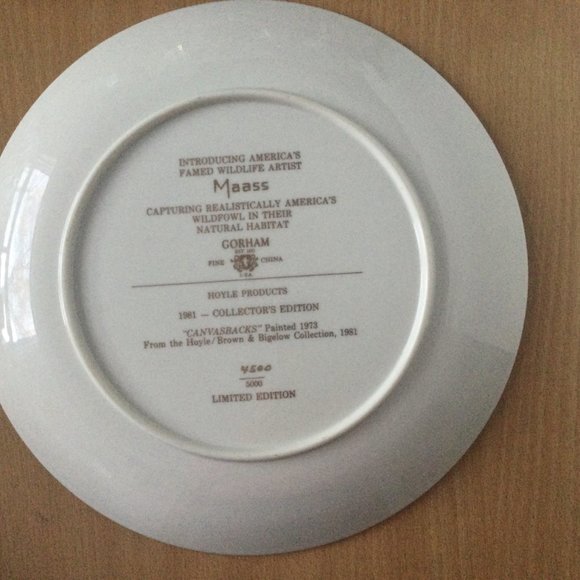 1981 "canvasbacks" David Maass limited edition collector plate 10 3/4" wild life - Picture 5 of 5